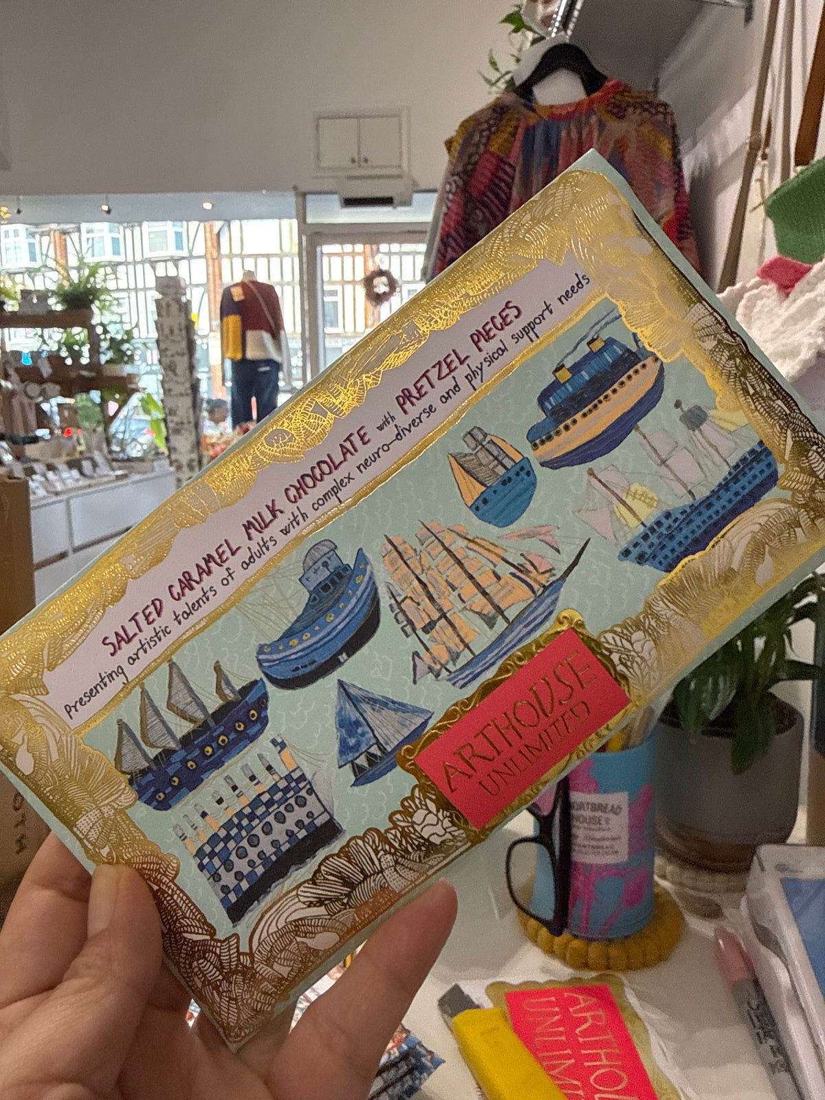 Ship Ahoy, Salted Caramel Milk Chocolate Bar With Pretzel Pieces