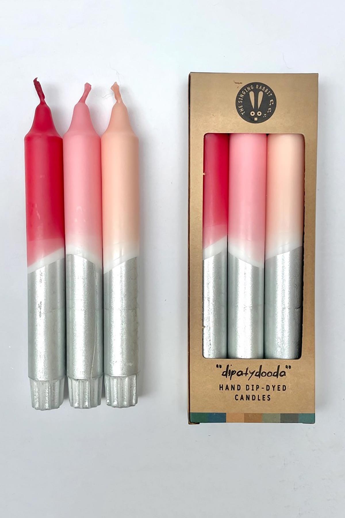 The Singing Rabbit Berry Tones & Silver Dip Dyed Dinner Candles | Set Of 3