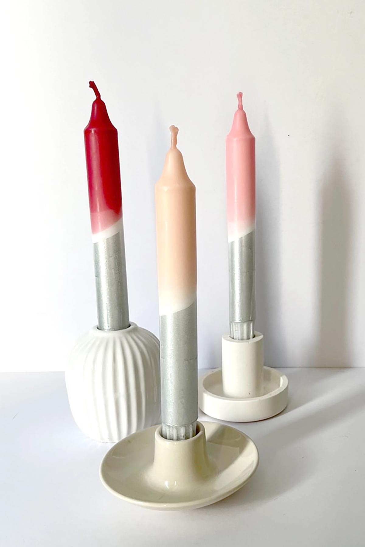 The Singing Rabbit Berry Tones & Silver Dip Dyed Dinner Candles | Set Of 3