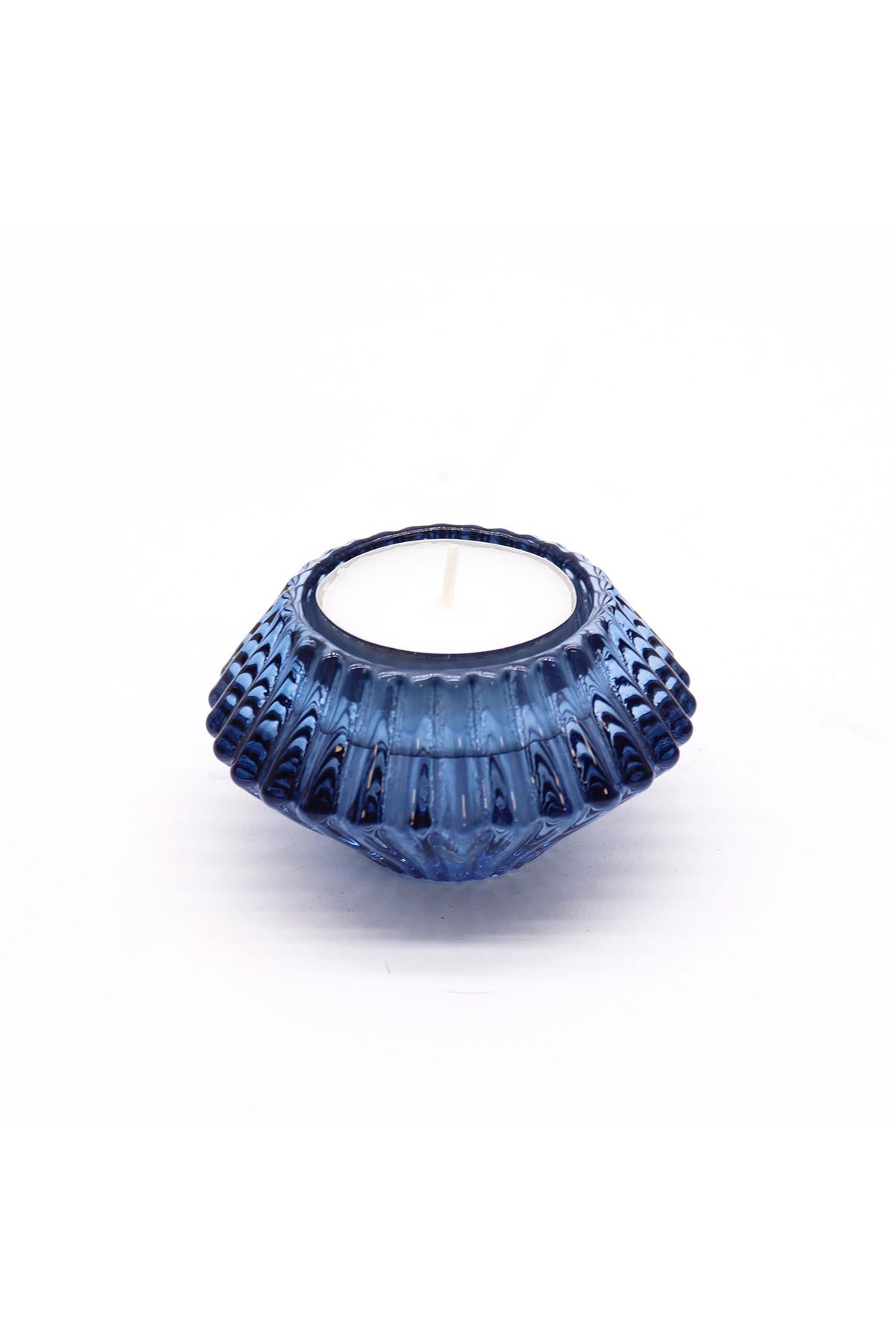 Ancient Wisdom Flower Flip Dinner Candle & Tea Light Holder In Royal Blue