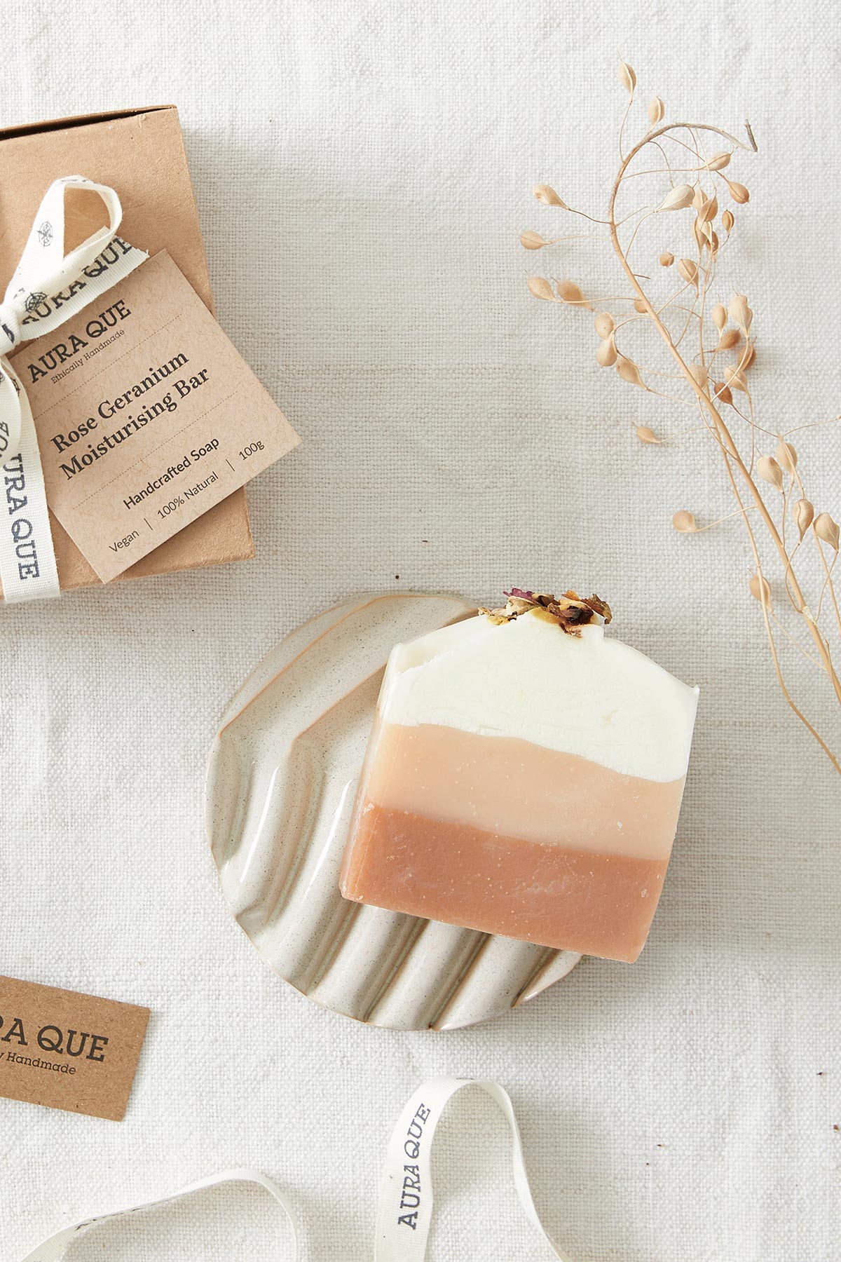 Auraque Handcrafted Rose Geranium Patchouli Kaolin Clay Soap Bar