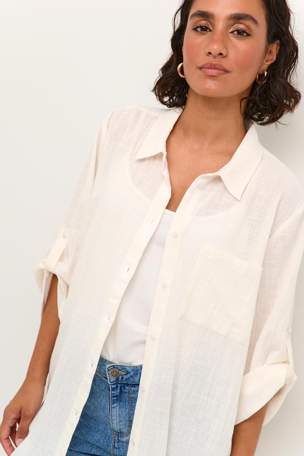 Kaffe KApauline Shirt Dress In Chalk