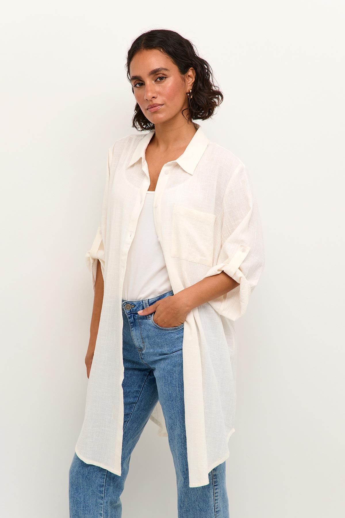 Kaffe KApauline Shirt Dress In Chalk