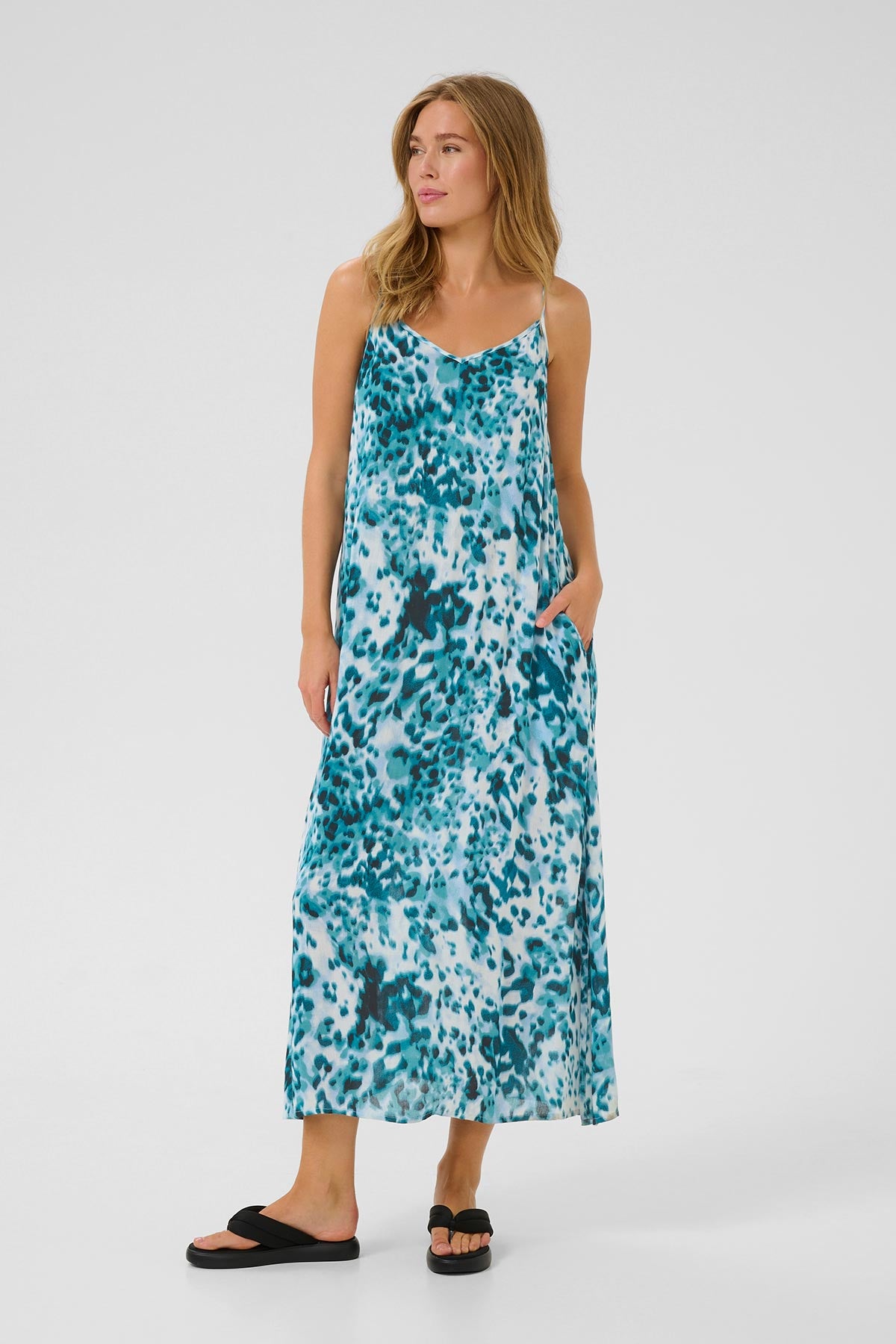 Kaffe KAthora Dress In Teal Leopard Print
