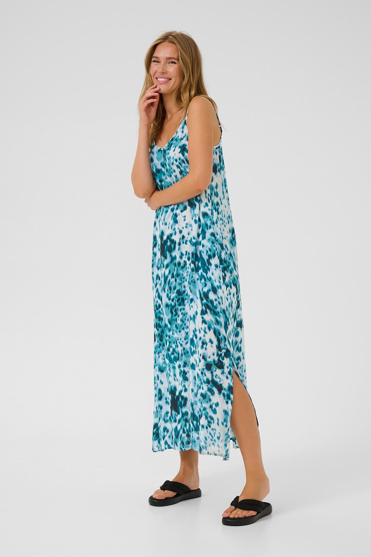 Kaffe KAthora Dress In Teal Leopard Print