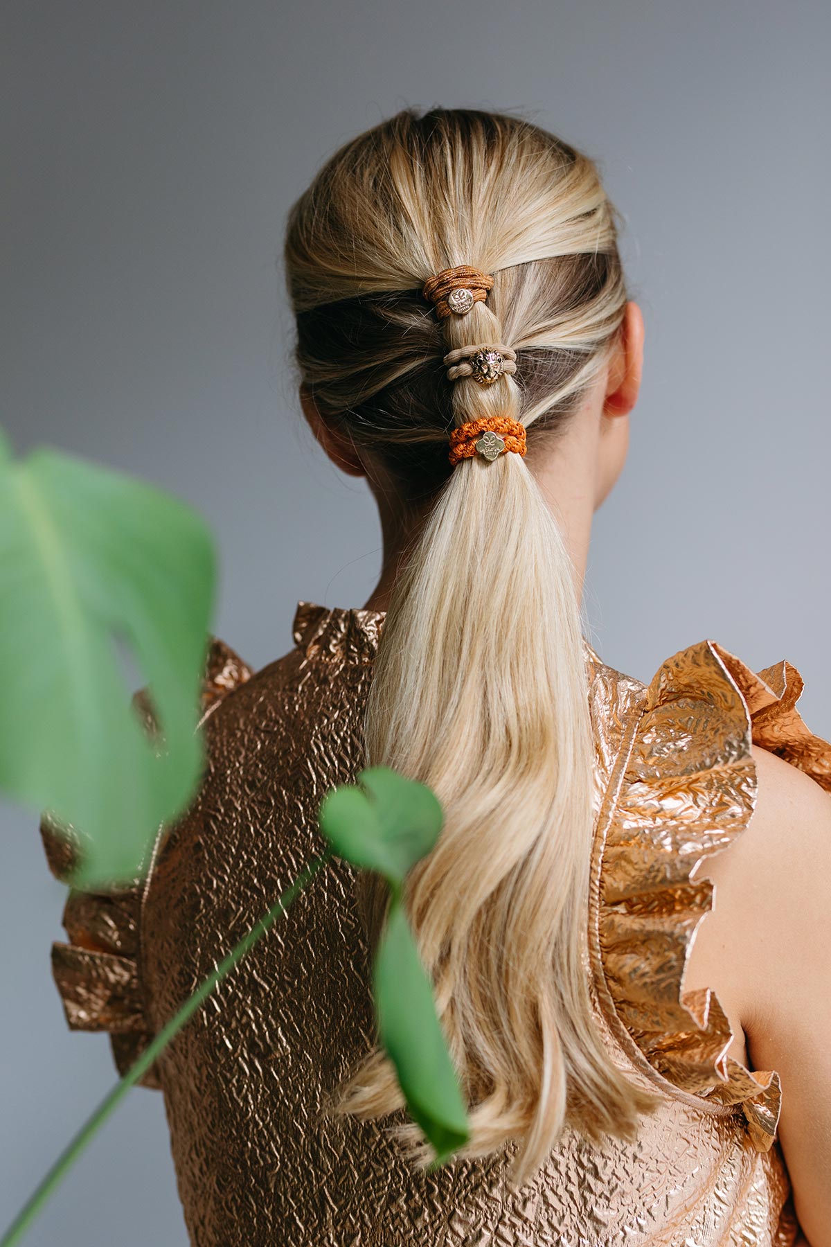 By Eloise Woven Gold Quatrefoil Hairband In Saffron