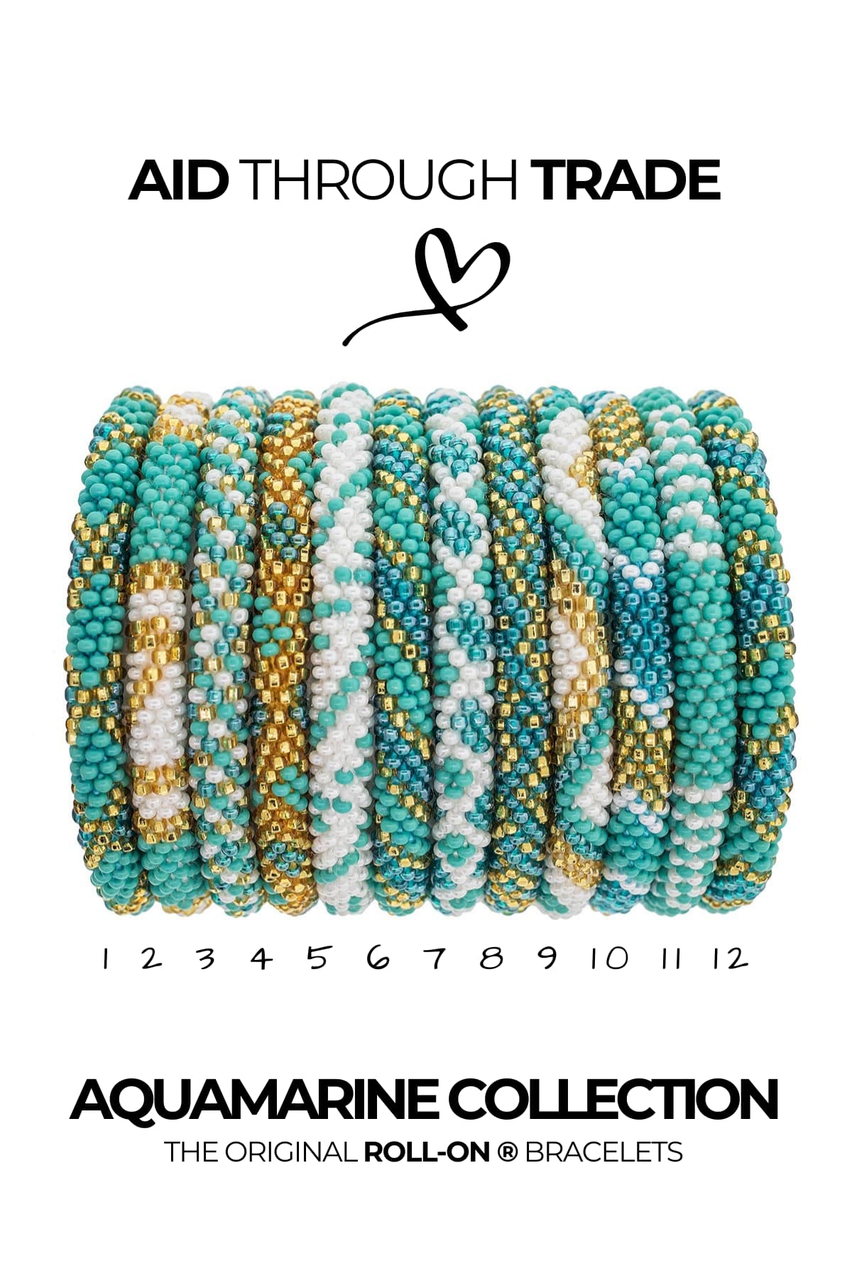 Handmade glass bead roll-on bracelets Aquamarine