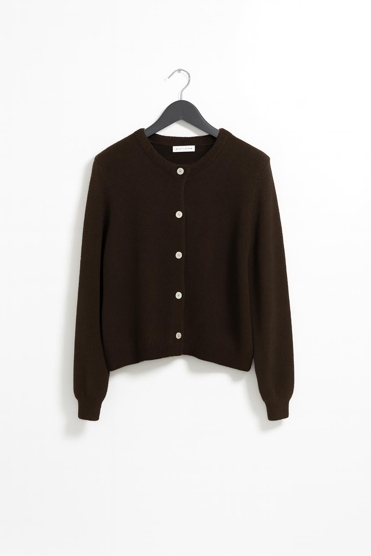 Brown alpaca blend cardigan with mother of pearl buttons, made in Italy product