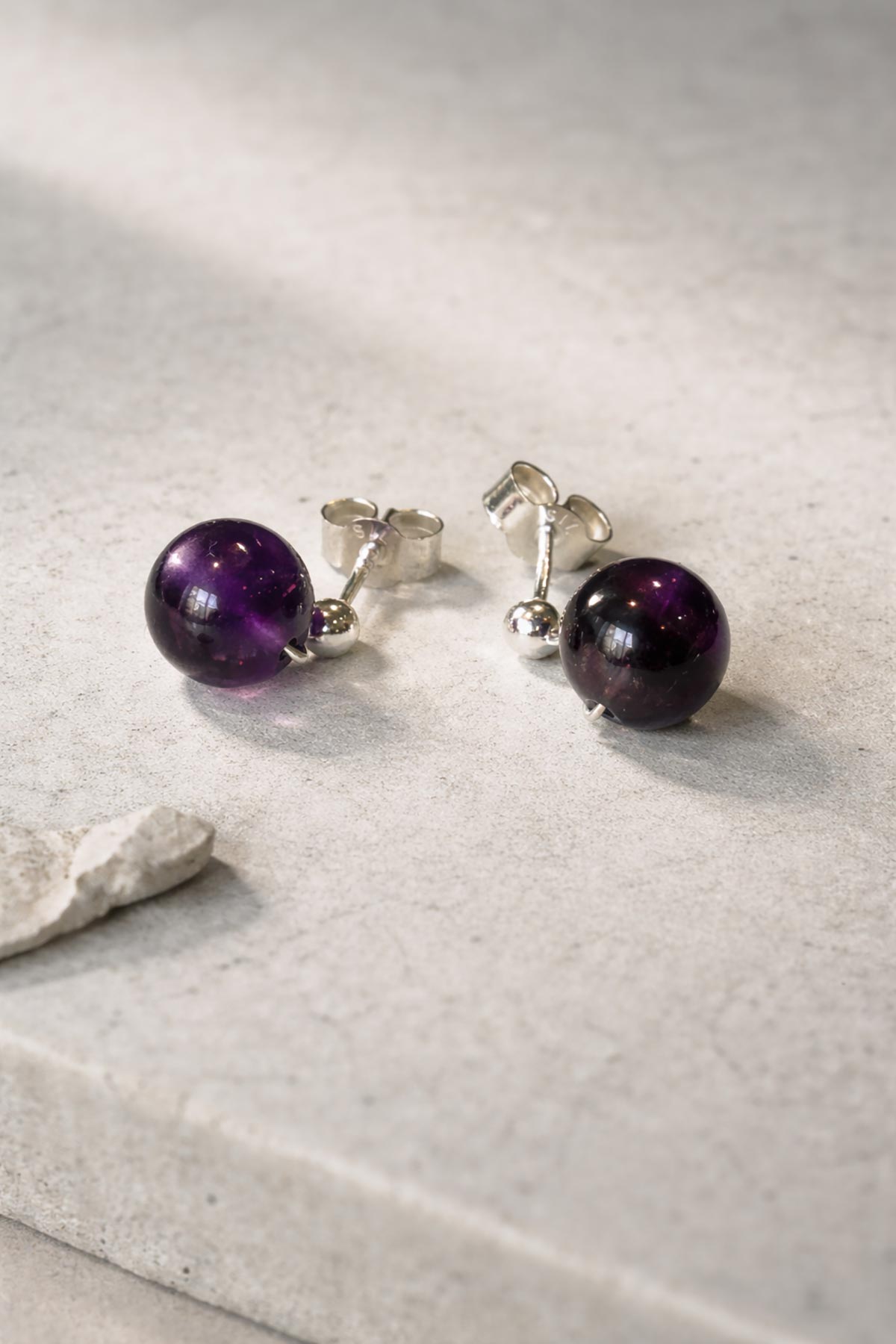 Handmade amethyst stud earrings by Twigs & Stones