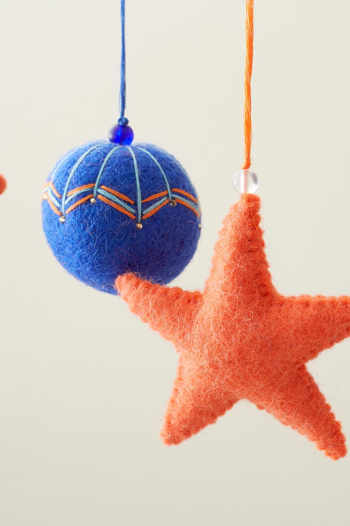 Hanging felt bauble in moroccan blue