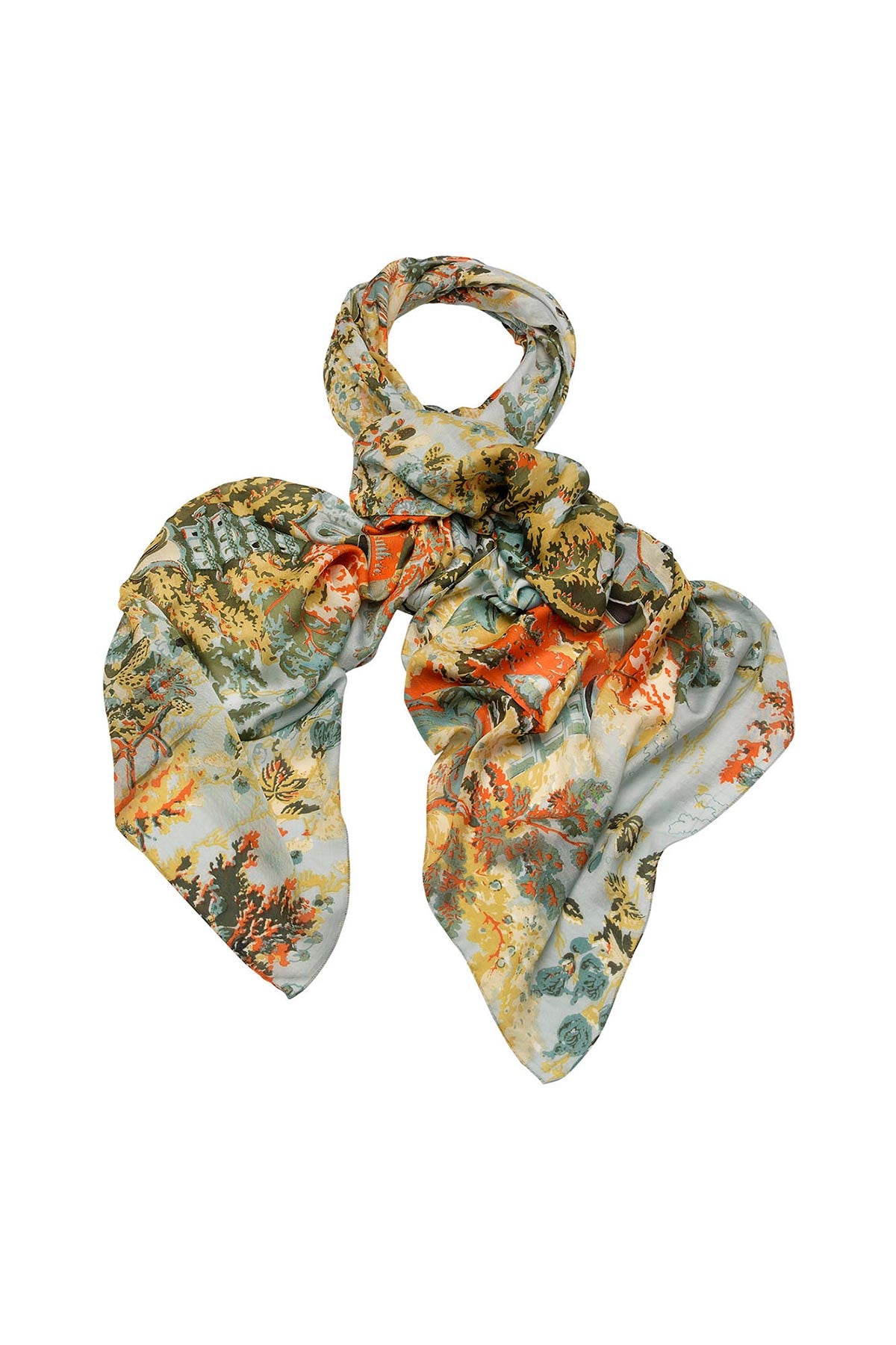 Close-up detail of china tree print scarf by One Hundred Stars – available at Urban Wild