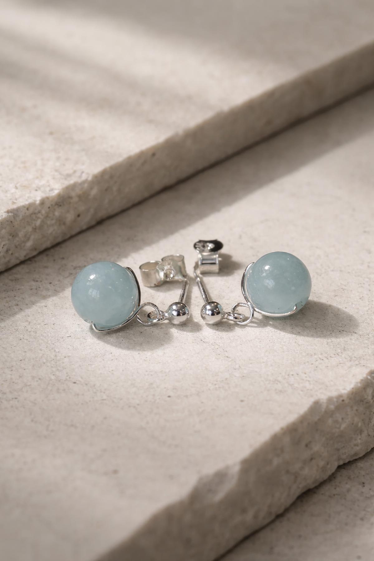 Handmade aquamarine stud earrings by Twigs & Stones