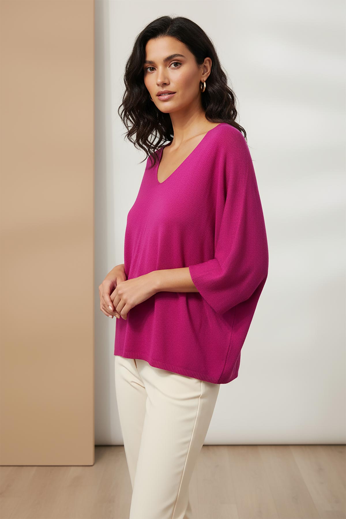 Aria Lightweight Batwing Knit Top in fuchsia – Italian modal blend knit