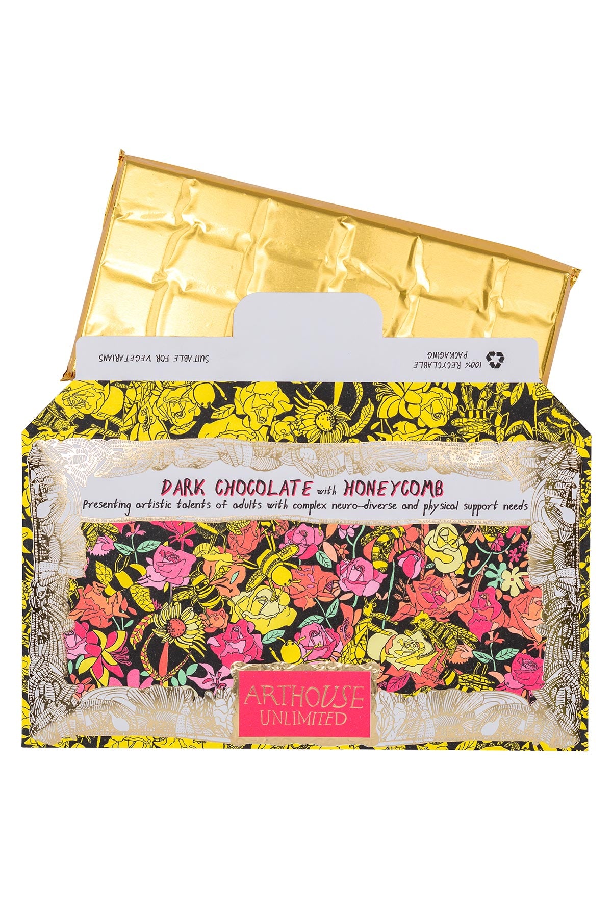 ARTHOUSE Unlimited Bee Free Dark Chocolate Bar with honeycomb pieces