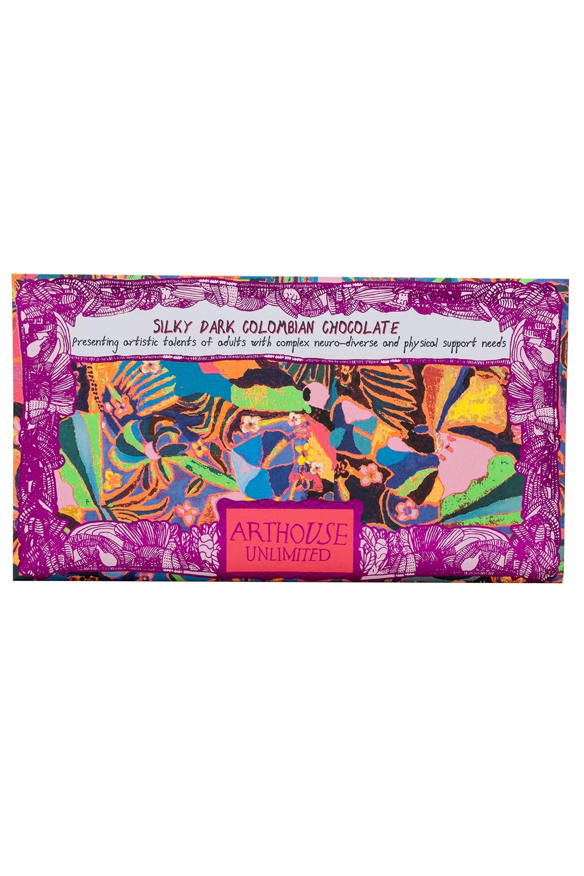 Psychodelia chocolate bar wrapped in colourful artist design
