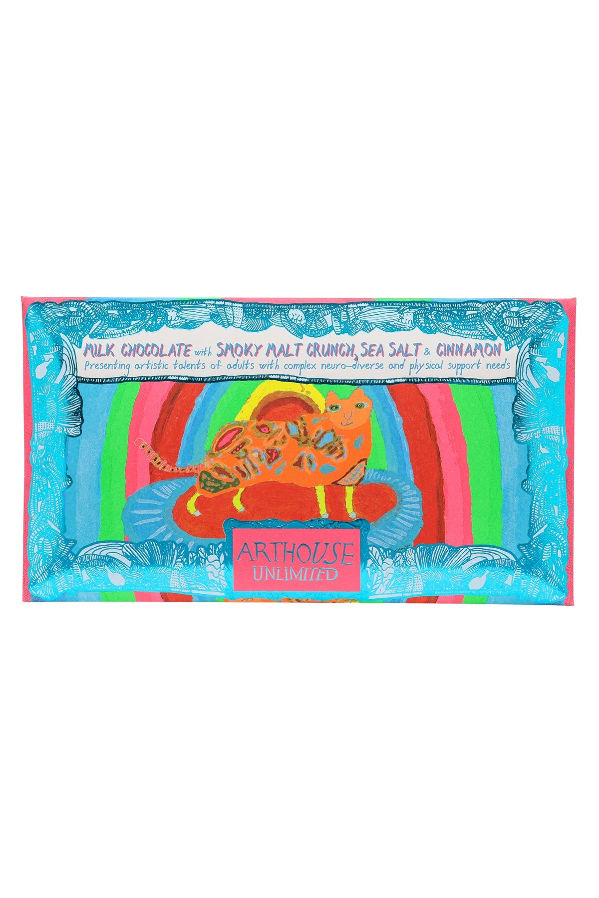 Rainbow Cat chocolate bar in colourful artist-designed wrapper