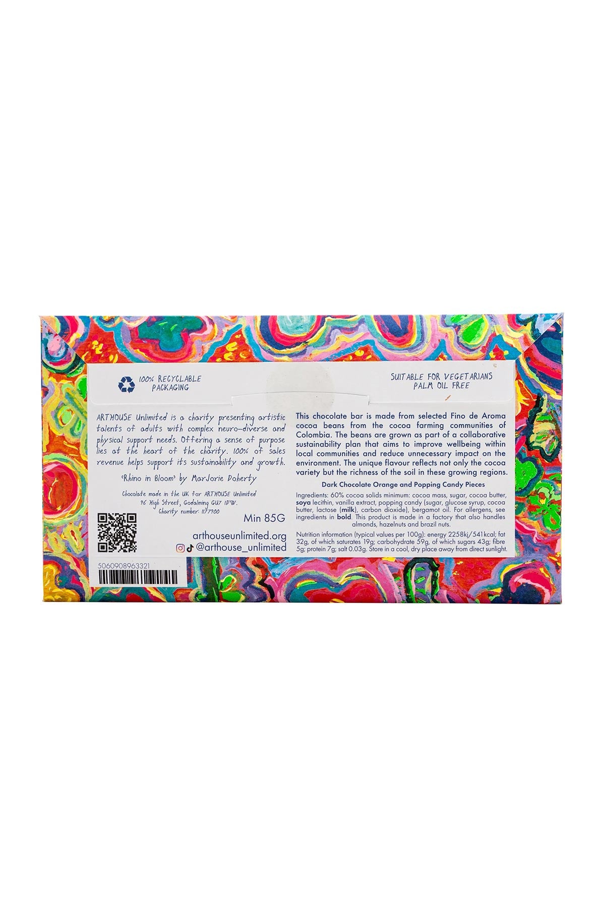 Ethical chocolate with vibrant rhino artwork