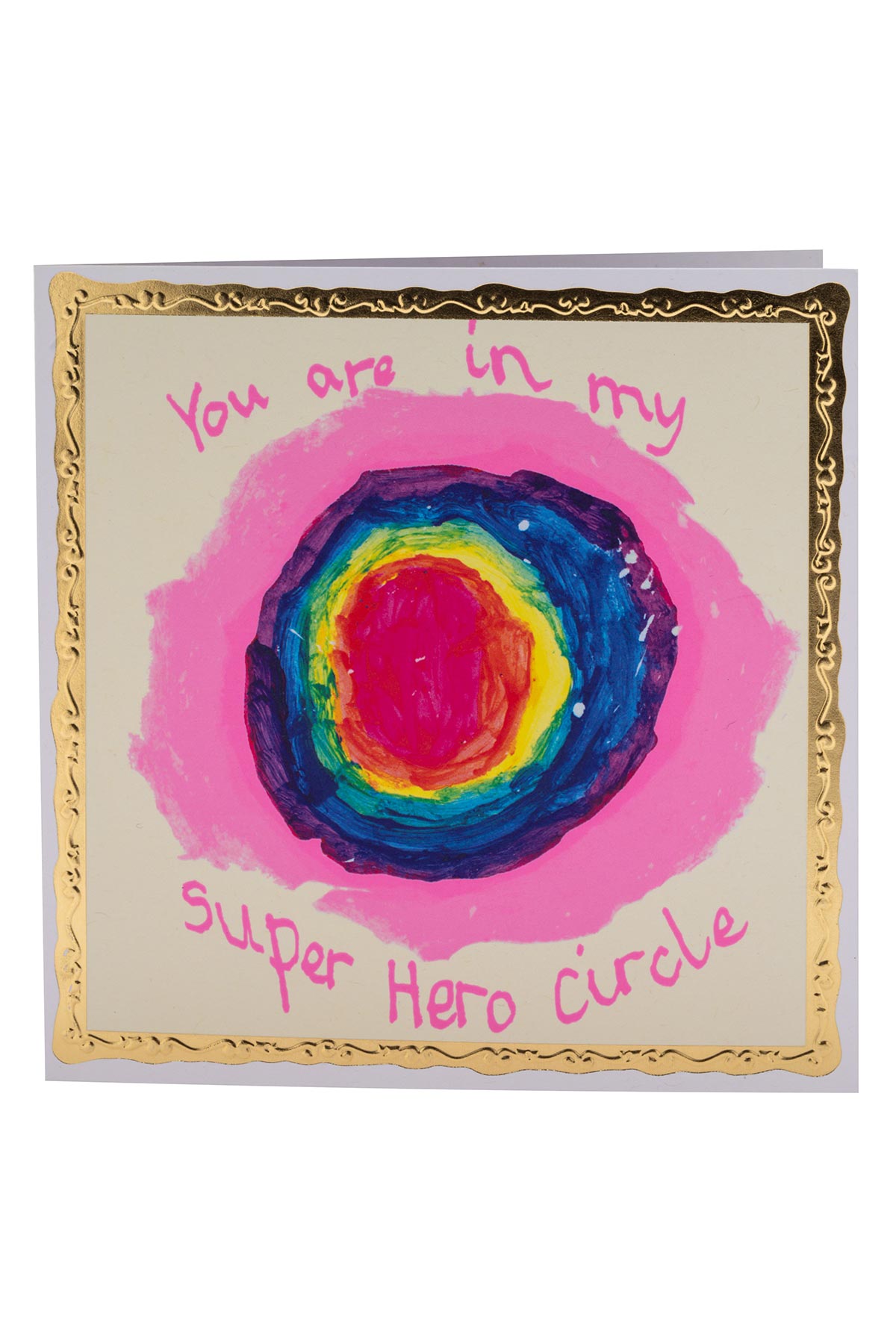 ARTHOUSE Unlimited Super Hero Circle greetings card with colourful superhero design