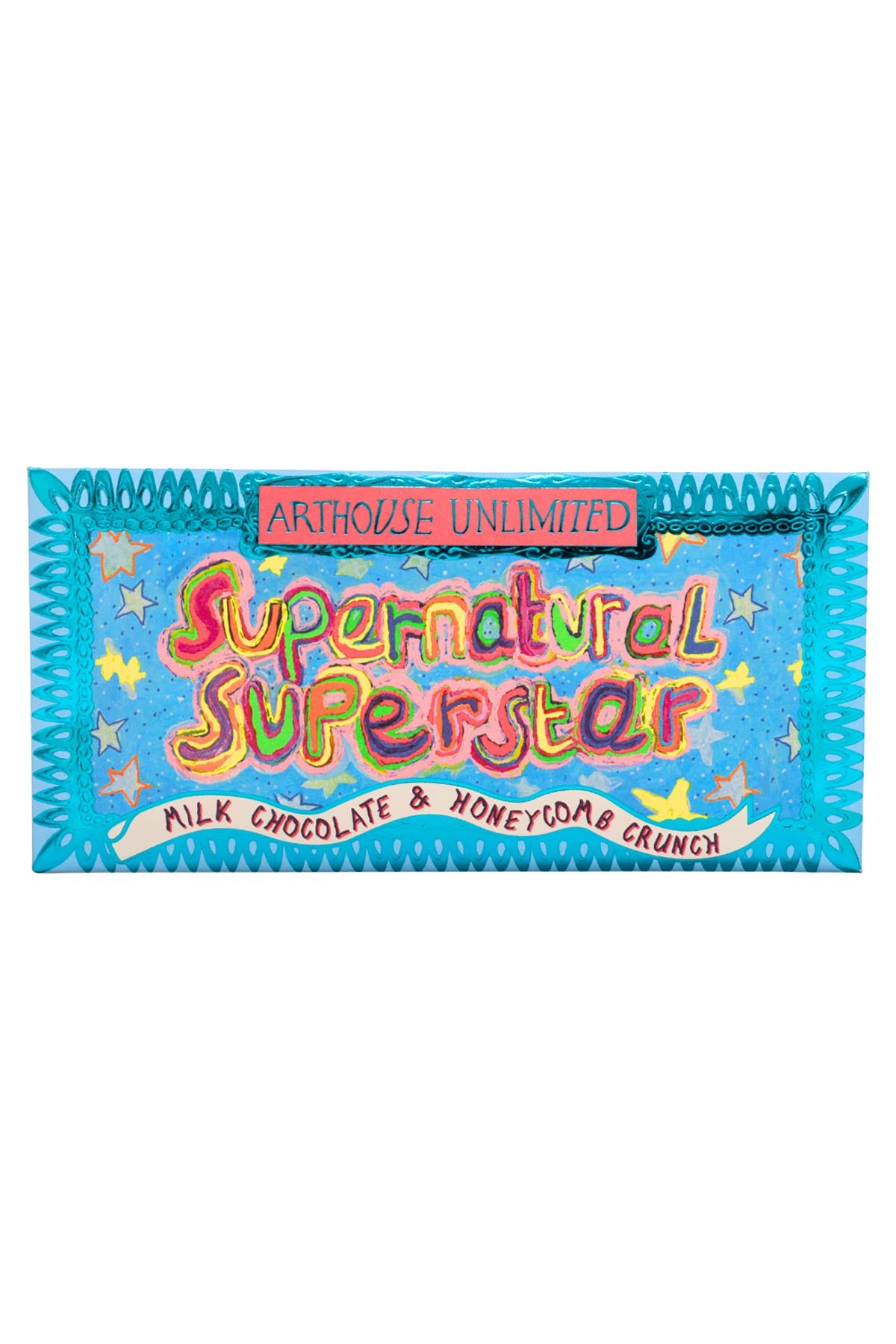 Joy Sized Supernatural Superstar chocolate bar with colourful artist packaging