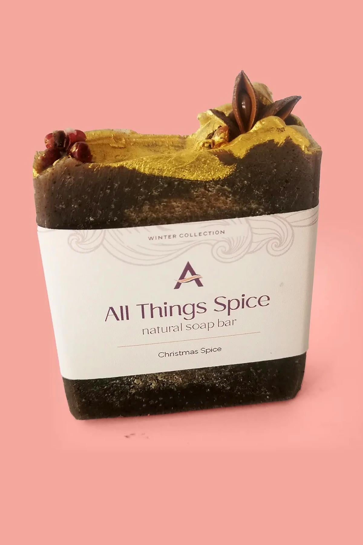 All Things Spice soap bar styled for winter