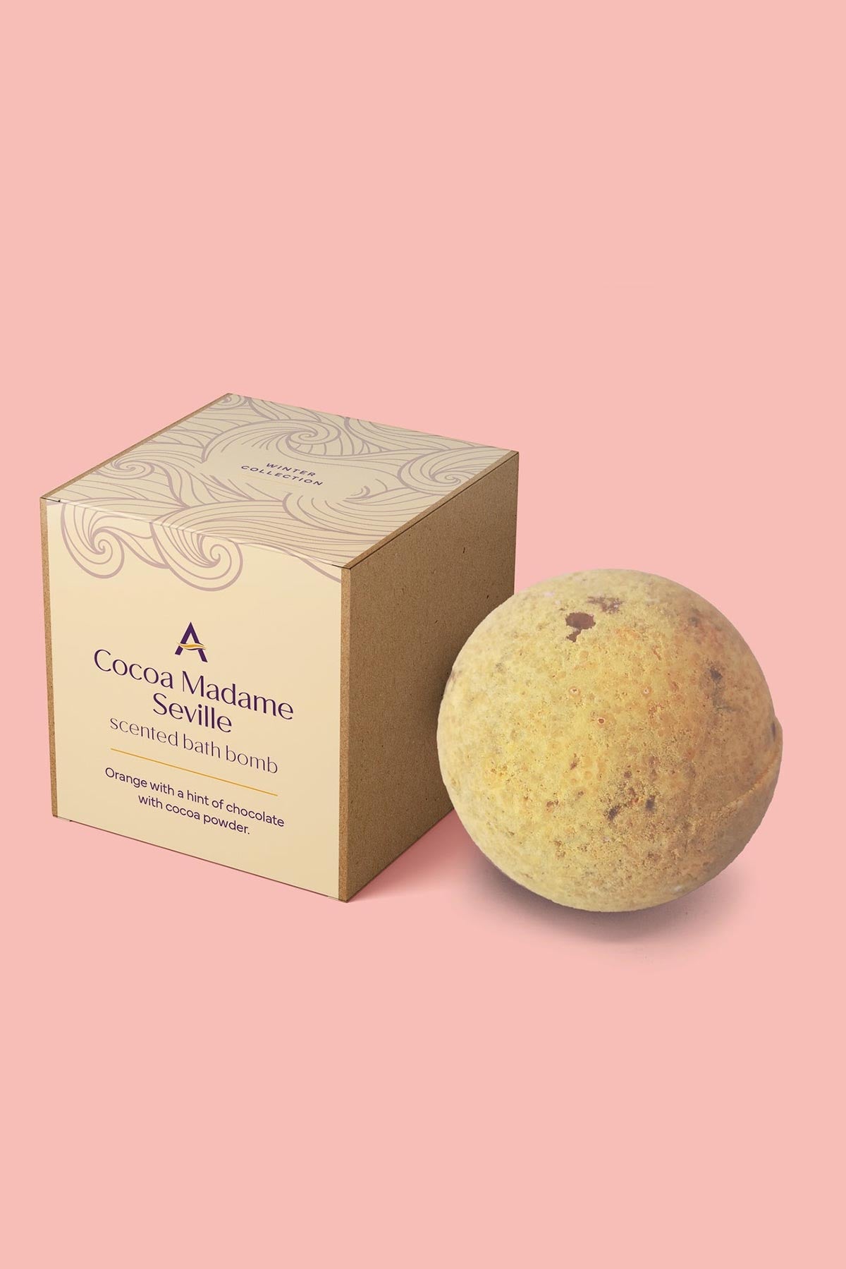 Handmade cocoa-scented bath bomb with rich chocolate aroma