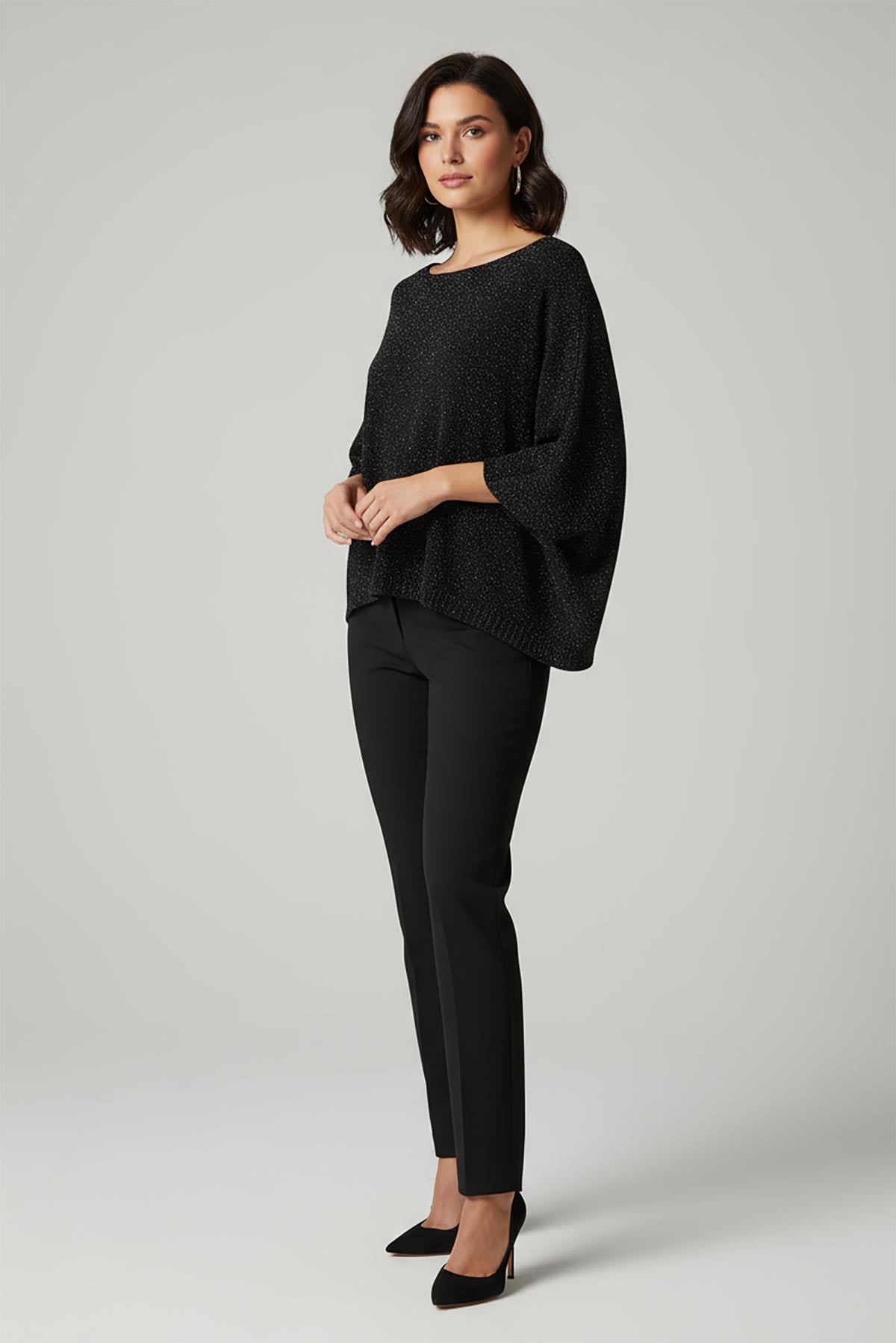 Aurora Lurex Batwing Knit Top in black – Italian lurex knit top with 3/4 sleeves