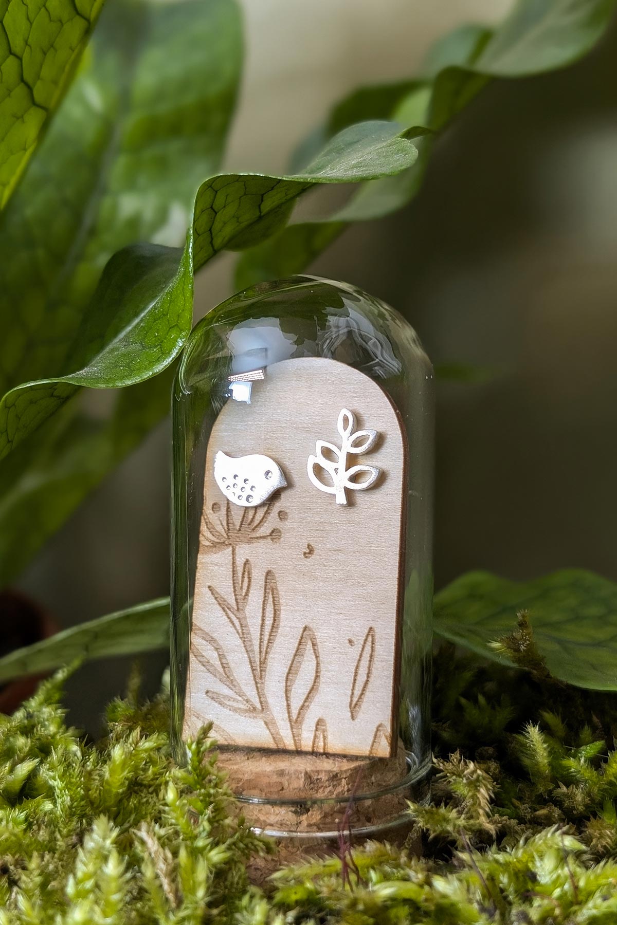 Bird & Leaf sterling silver studs by Banksia Botanicals at Urban Wild