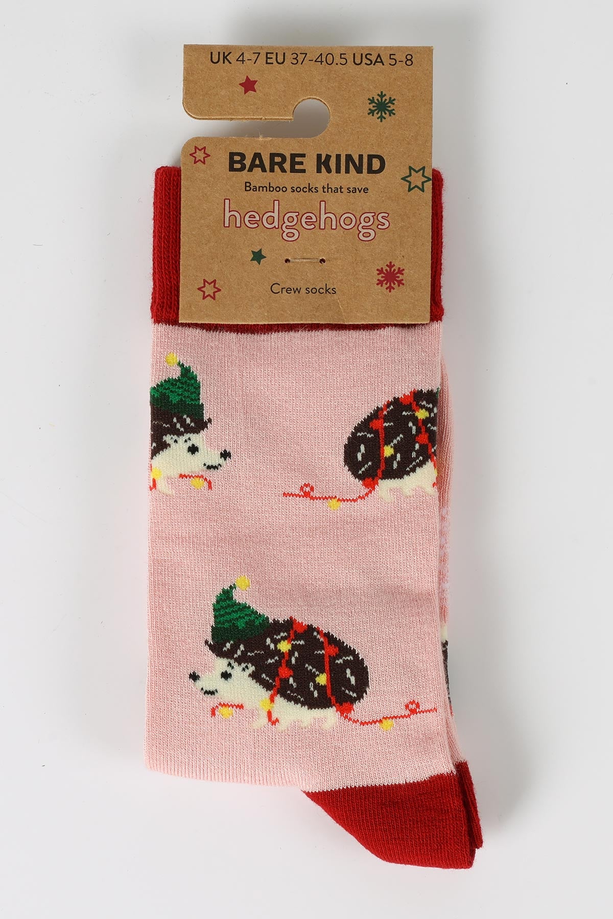 Bare Kind Christmas Hedgehog Bamboo Socks festive design