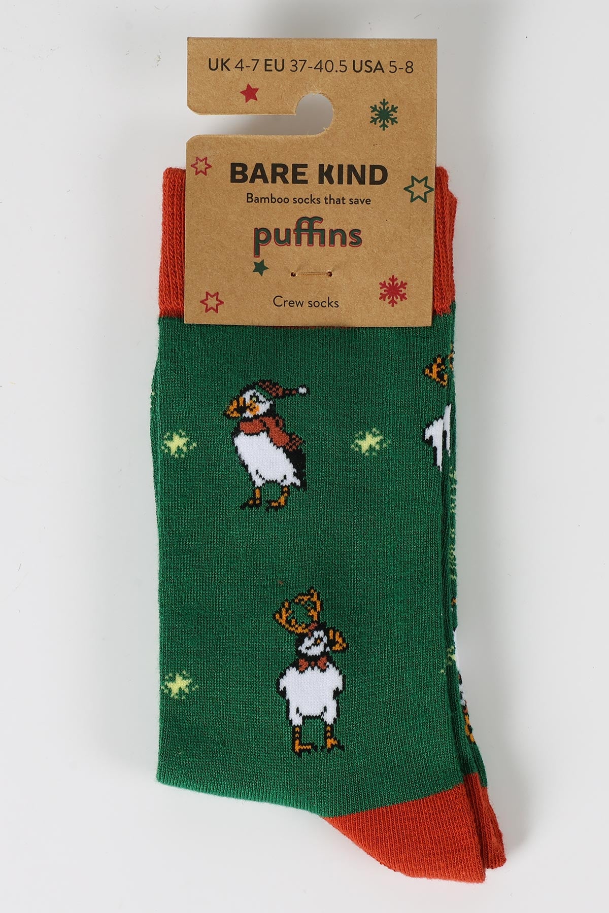 Bare Kind Christmas Puffin Bamboo Socks with holiday design