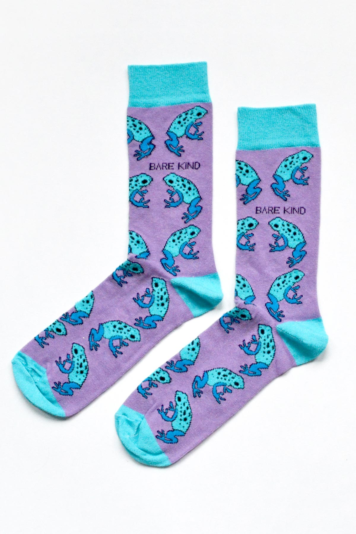 Bare Kind Save the Frogs bamboo socks in green with frog pattern detail view