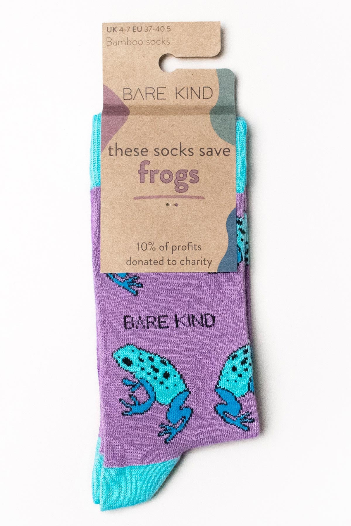 Bare Kind Save the Frogs bamboo socks in green with frog pattern