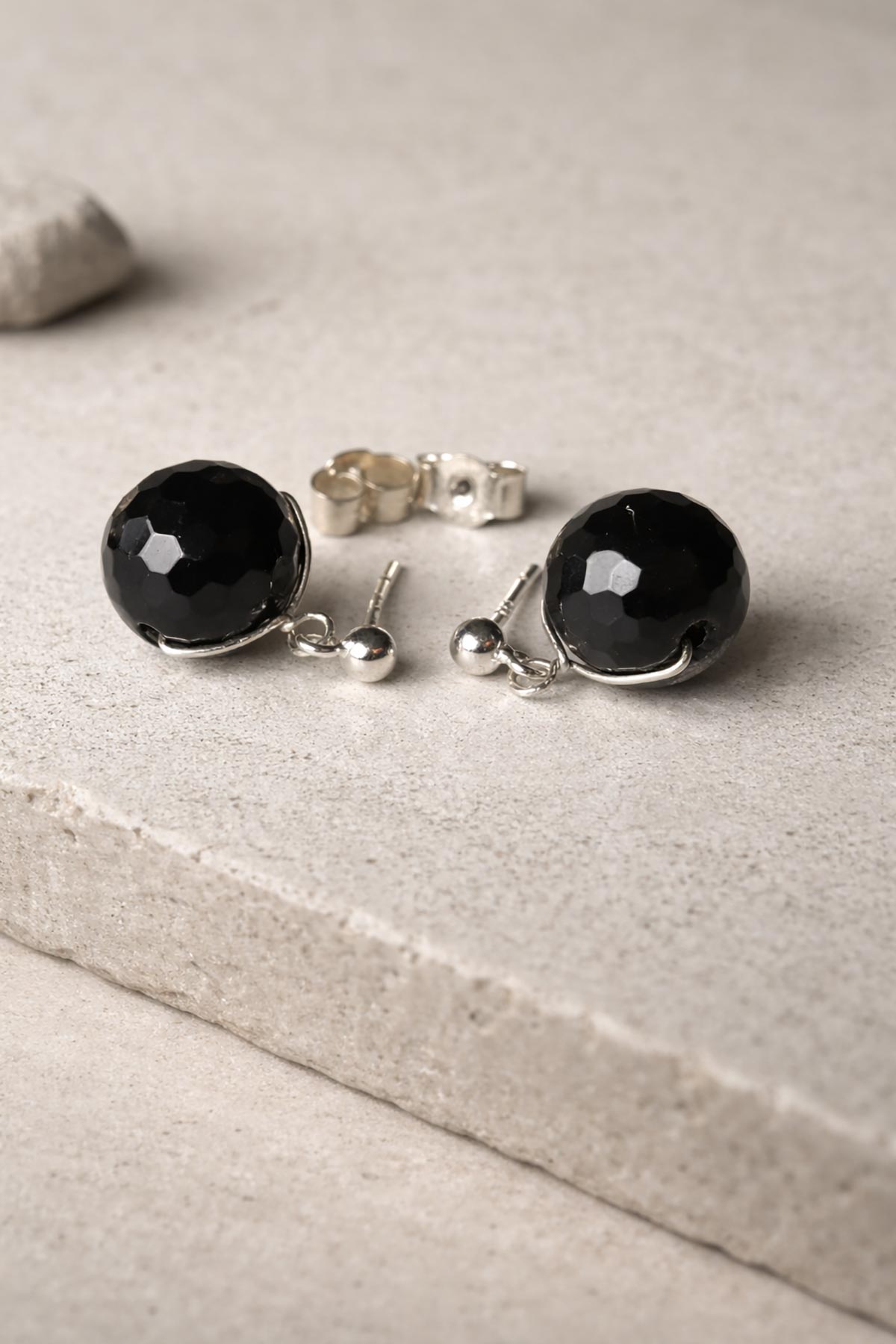 Handmade black tourmaline stud earrings by Twigs & Stones