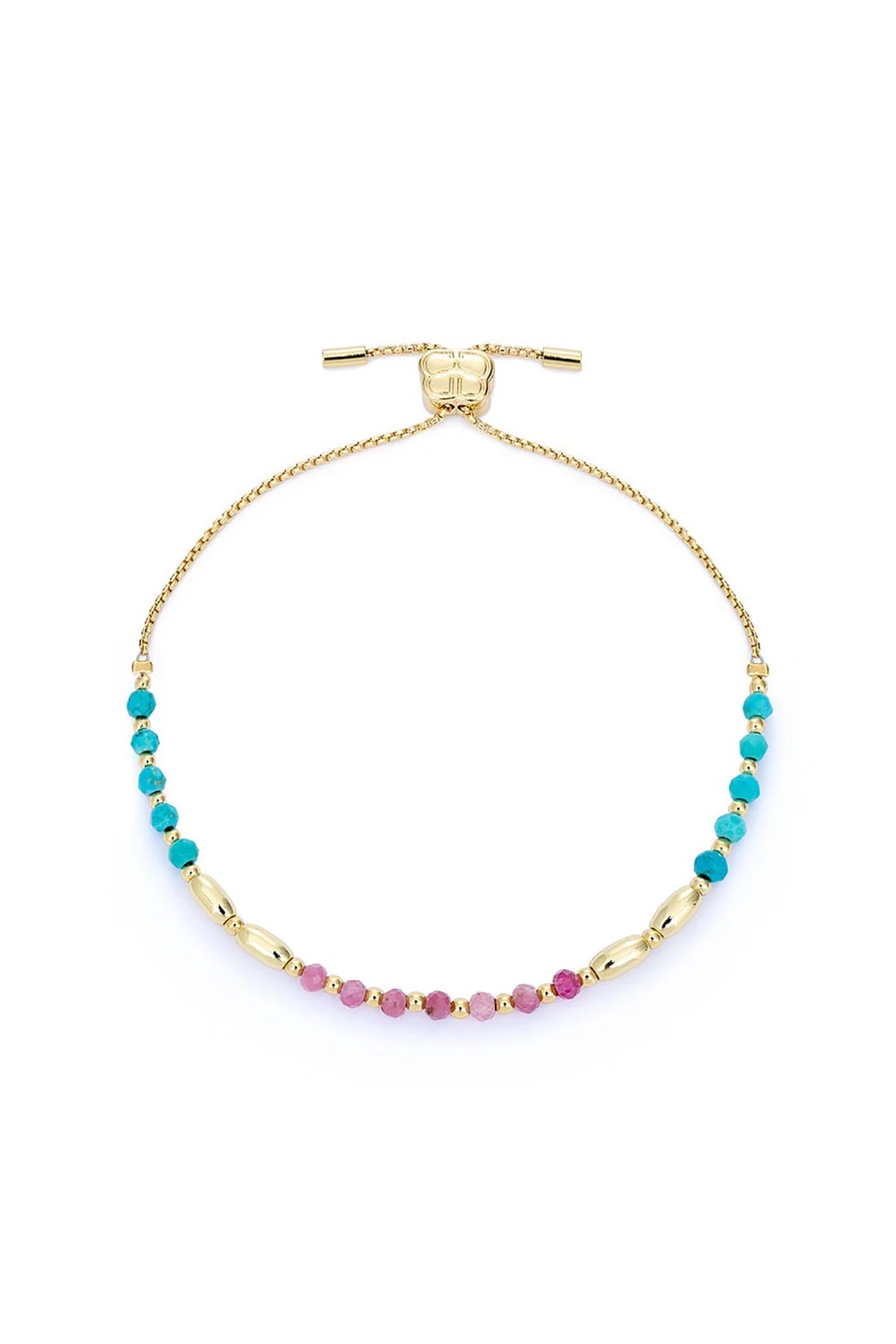 Bisbee gold pink and turquoise beaded bracelet