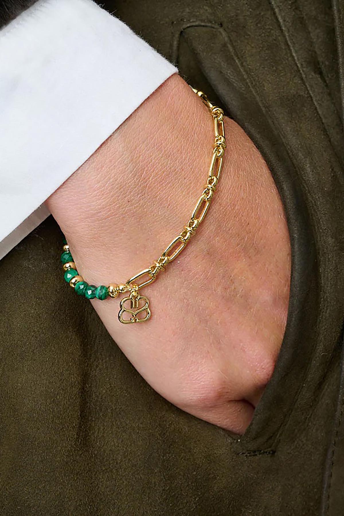 Dahlia Malachite Bracelet styled on wrist