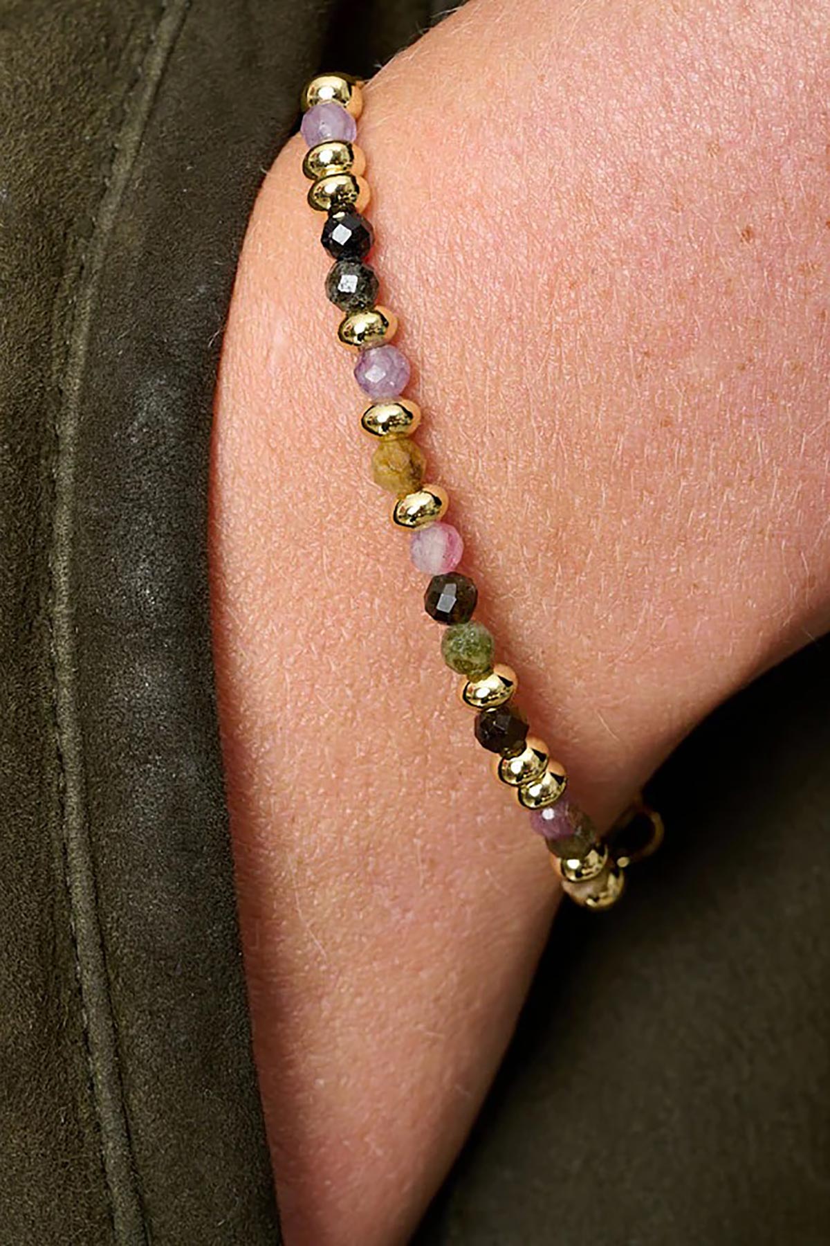 Dahlia Gold & Tourmaline Gemstone Bracelet worn