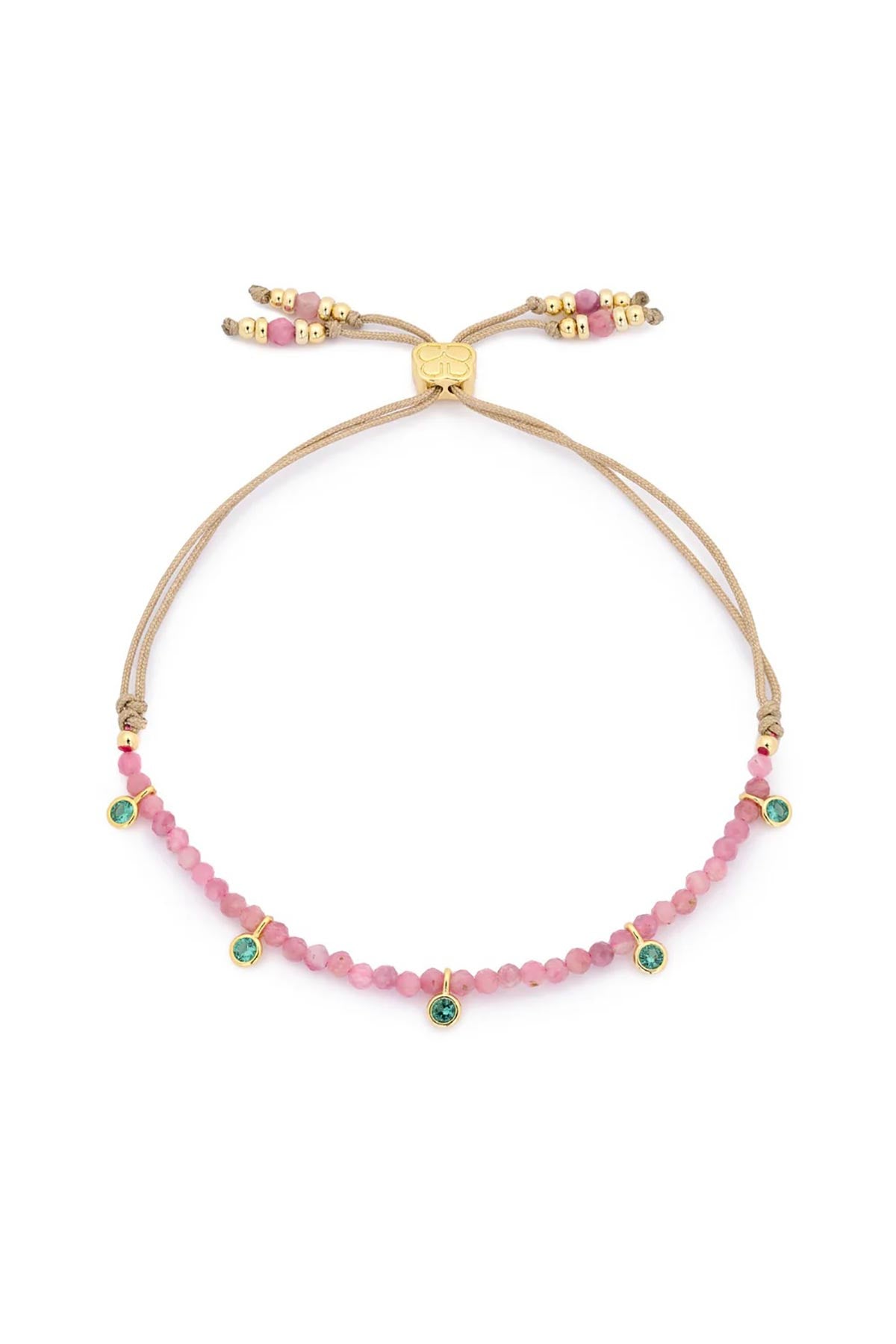 Holly gold and pink tourmaline beaded charm bracelet