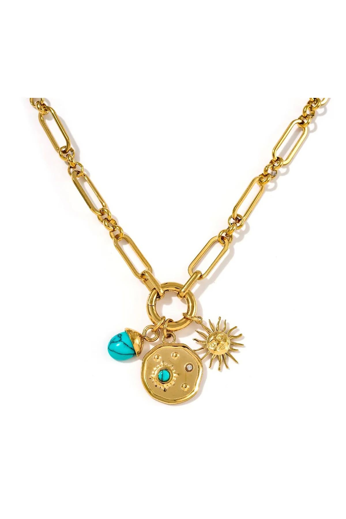 Gold necklace with turquoise charm
