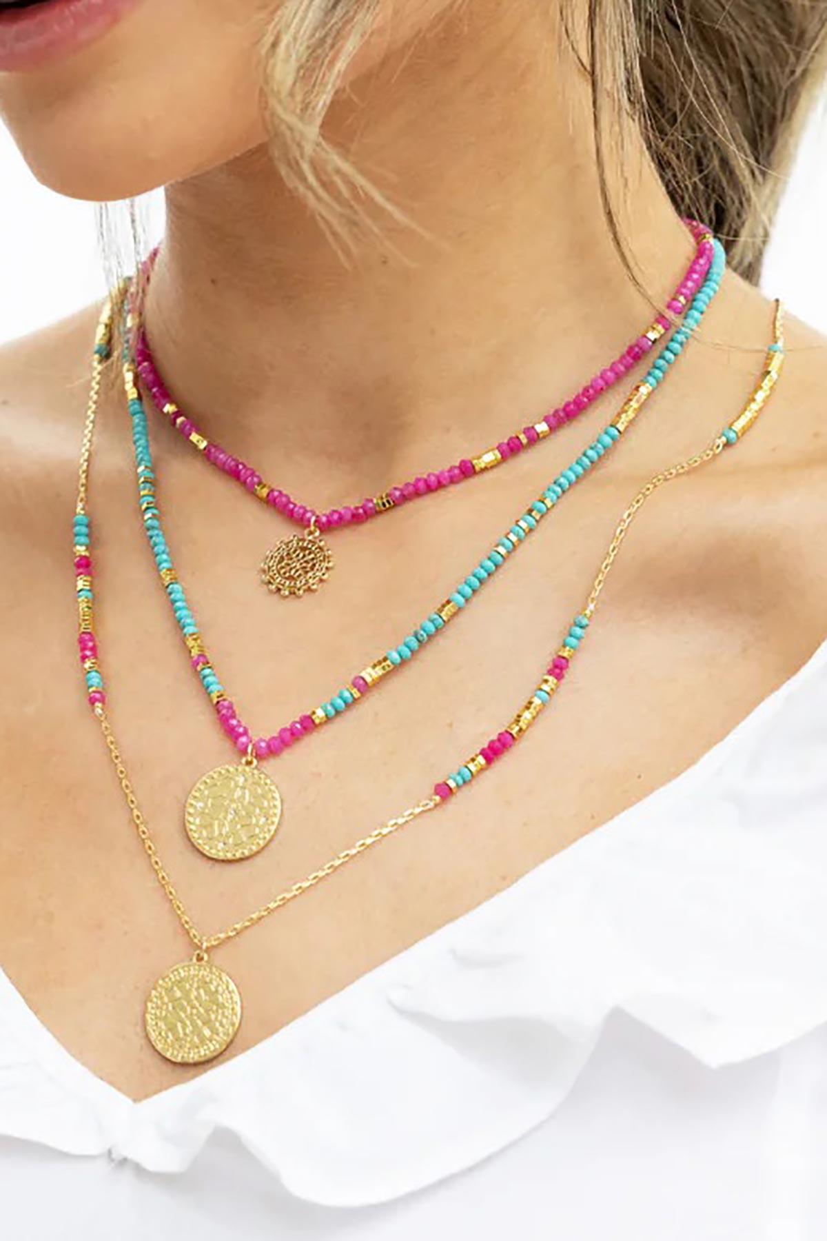 Turquoise and pink pendant necklace