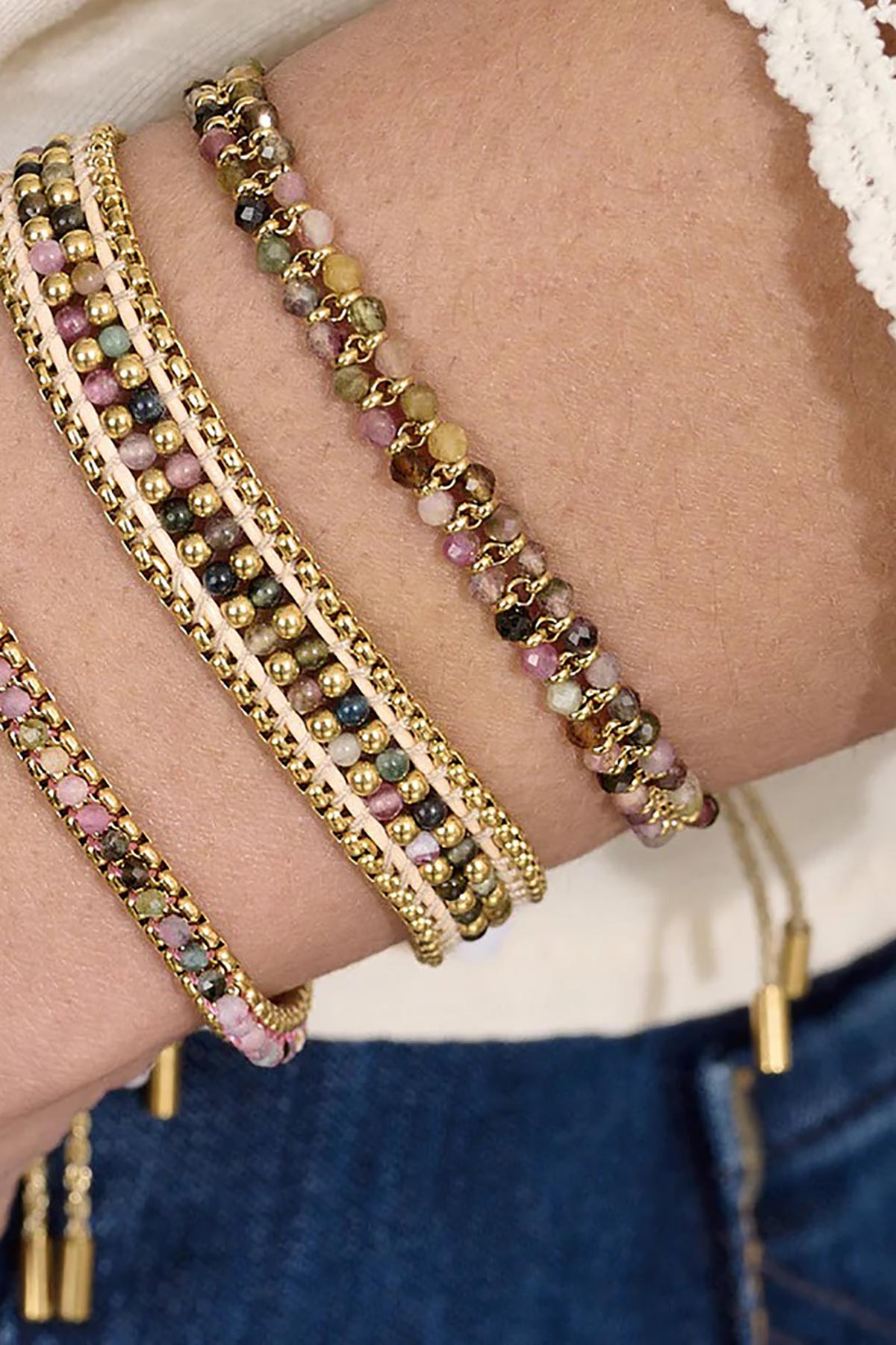 Talia bracelet worn layered on wrist