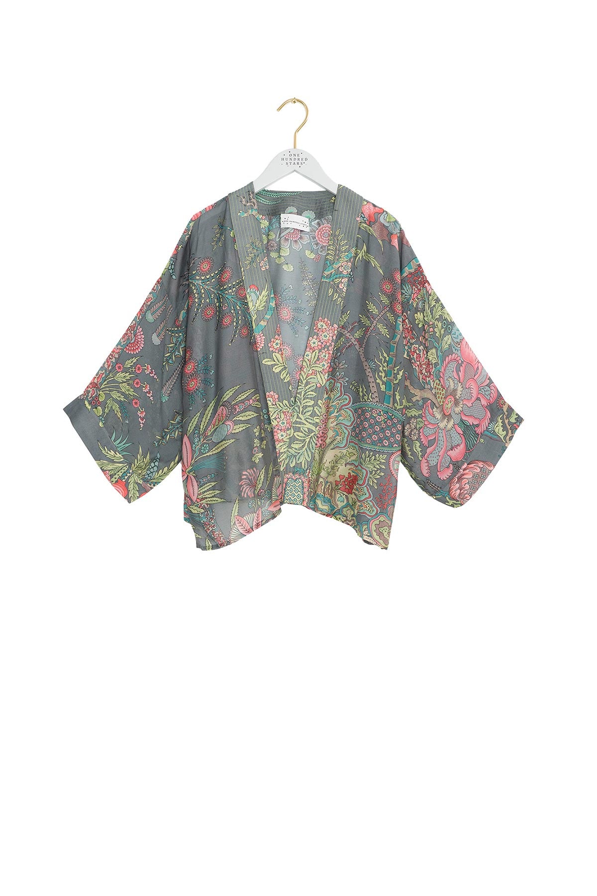 Grey botanical printed modal and cupro kimono