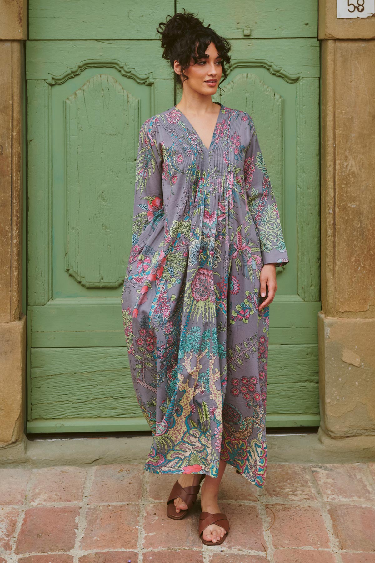 Boho Garden Grey Pinch Pleat Dress by One Hundred Stars at Urban Wild