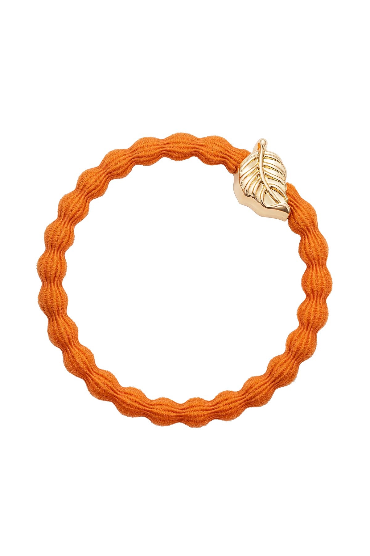 By Eloise Gold Leaf Bangle Band in amberglow shown as an elegant hair tie bracelet