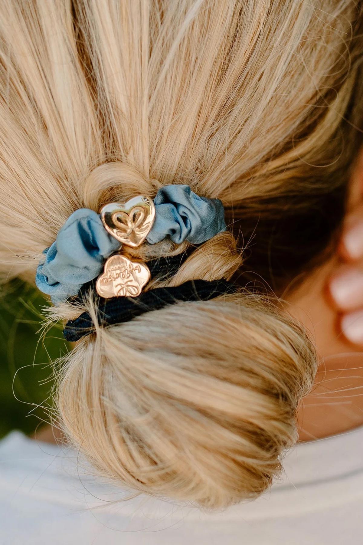 By Eloise silk scrunchie used for everyday hair styling