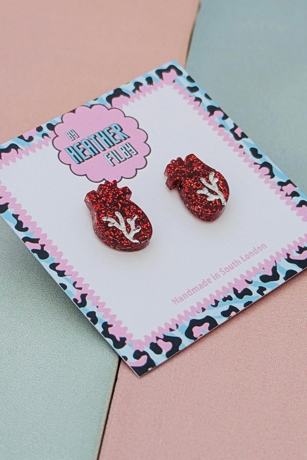 Anatomic heart glitter stud earrings