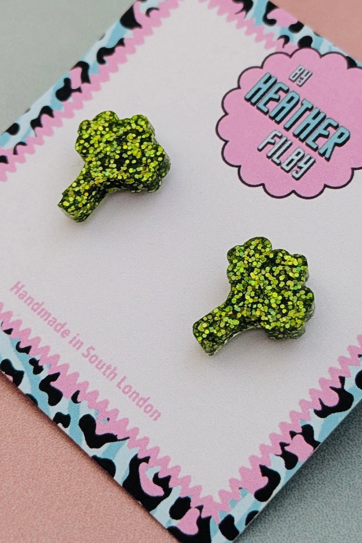 Broccoli glitter stud earrings