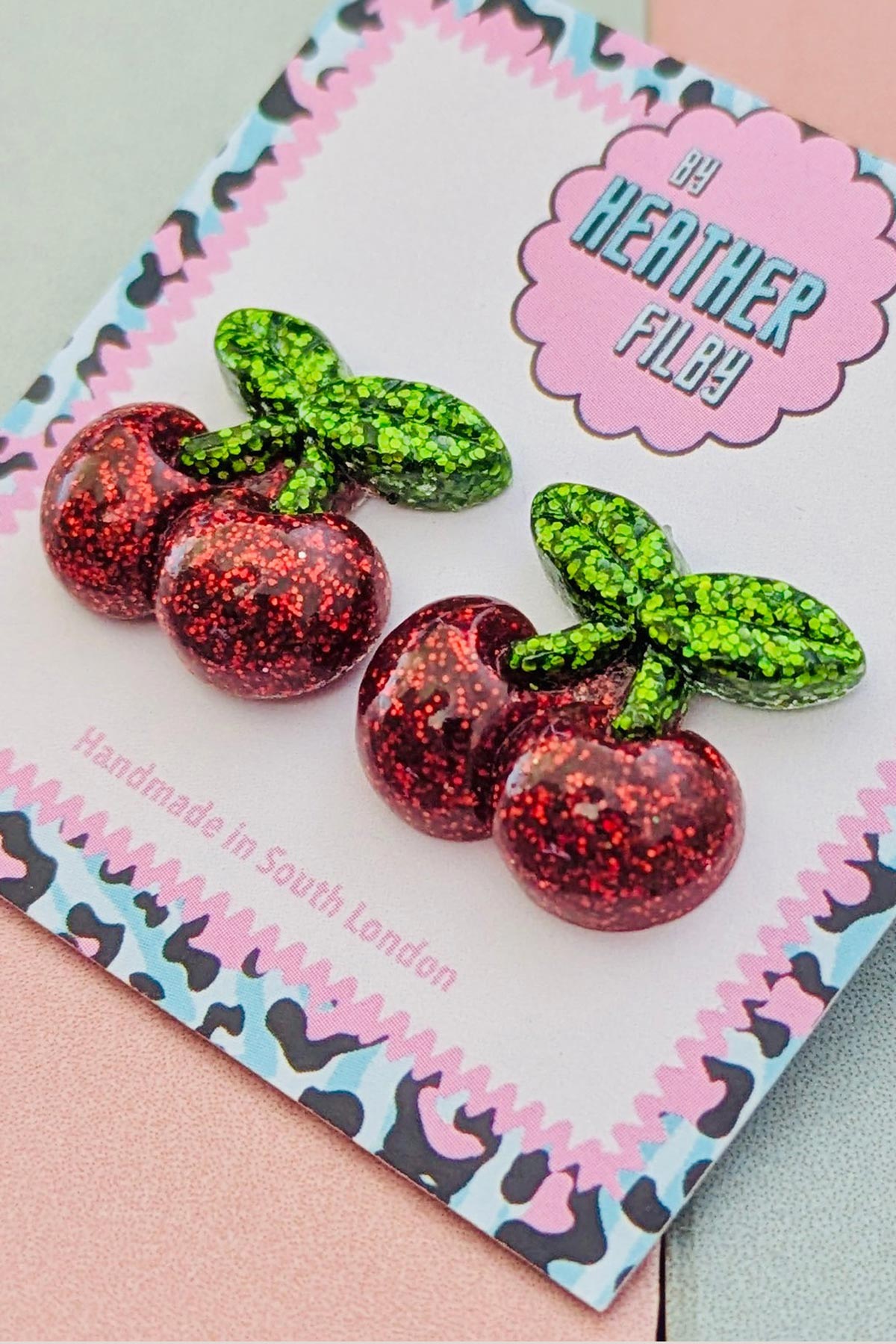 Cherry glitter stud earrings