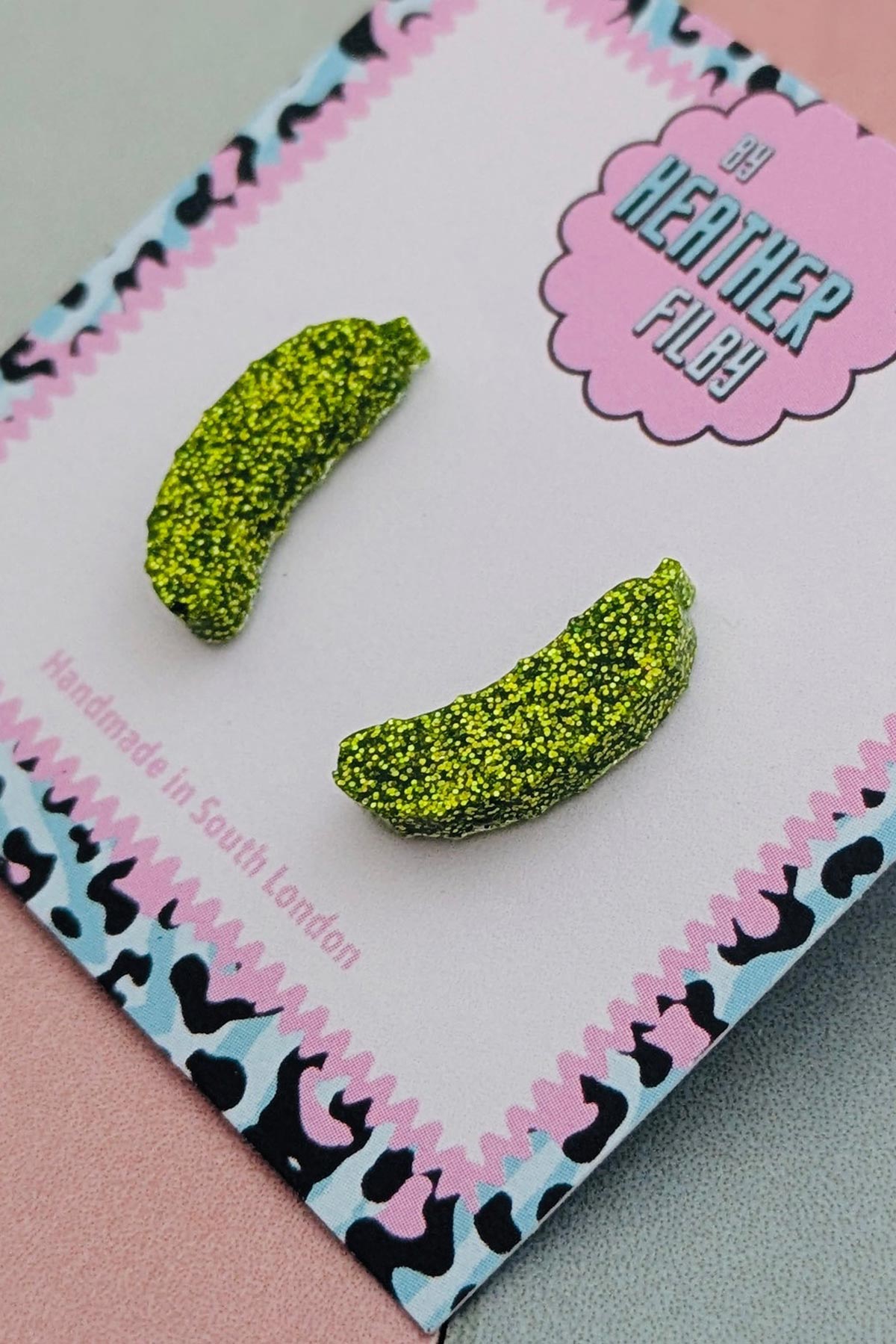 Pickle glitter stud earrings