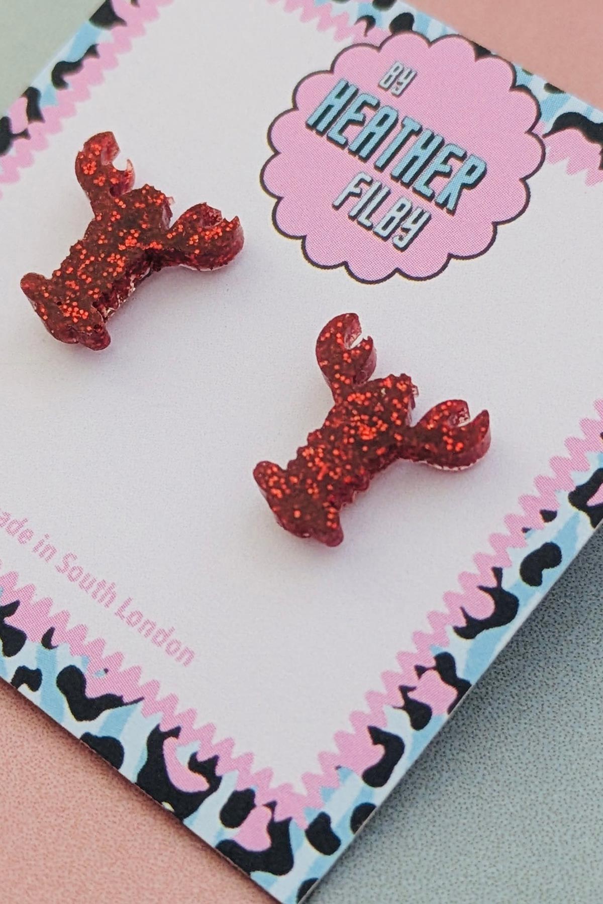 Red lobster glitter stud earrings