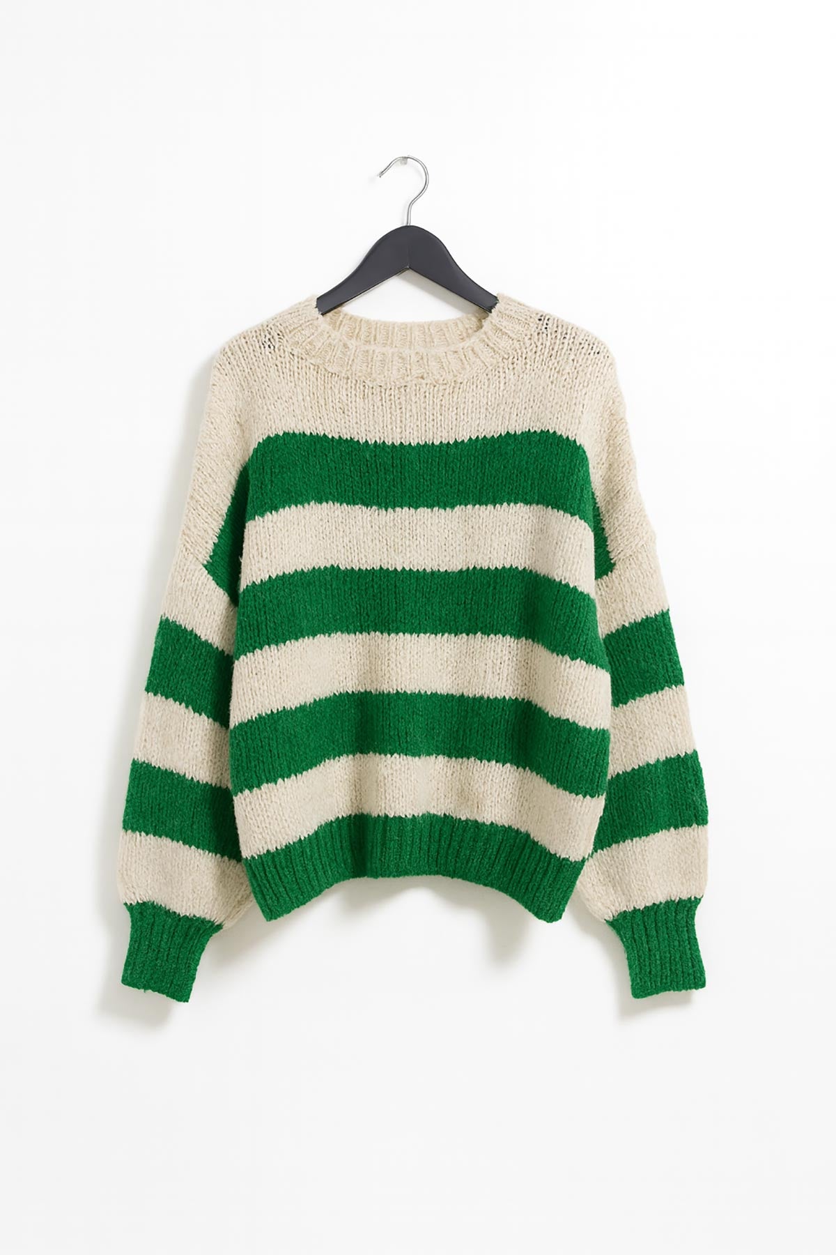 Candy Green Stripes Chunky Wool Blend Jumper close-up detail of texture and colour