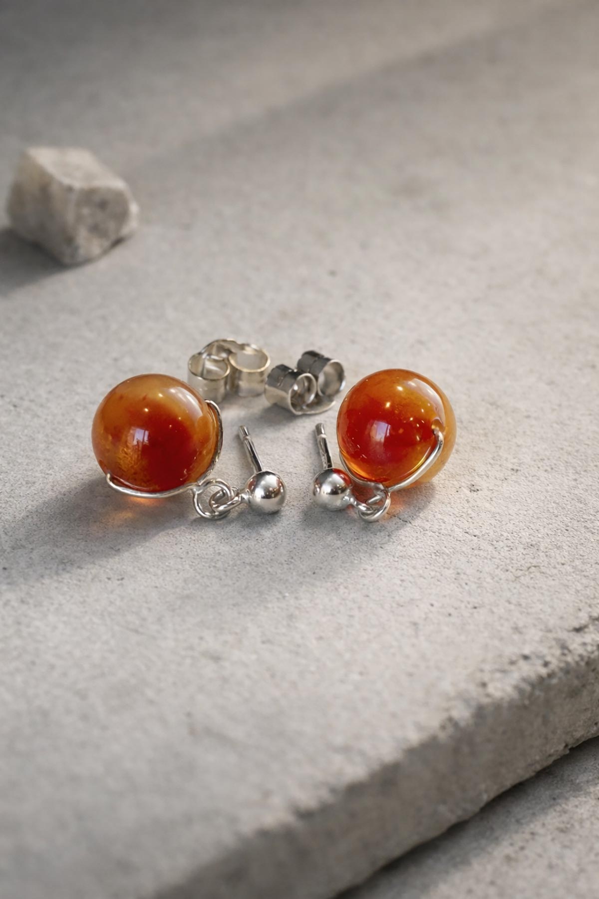 Handmade carnelian stud earrings by Twigs & Stones